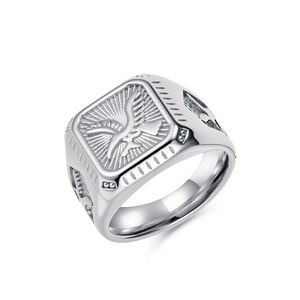Retro stainless steel men's ring with eagle relief engraving and square band design