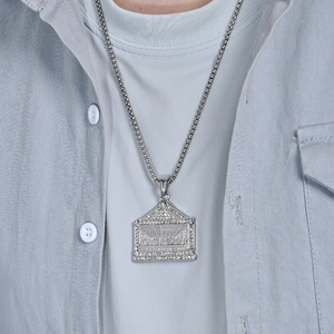 Collier hip hop Cène en argent avec strass et chaîne en acier inoxydable de qualité