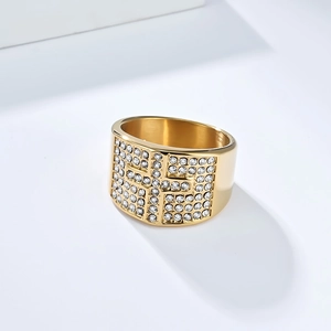 18K gold plated stainless steel hip hop ring with iced out cross design for men