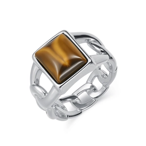 Bague hip-hop homme en acier inoxydable à chaîne cubaine avec pierre oeil de tigre