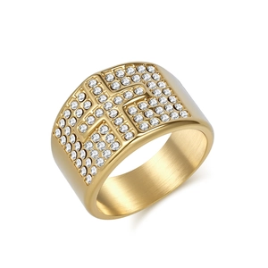 Men Stainless Steel Cross Ring Iced Out Zirconia Hip Hop Jewelry 18K Gold Plated Band Religious Style Male Accessory
