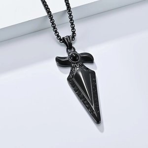 Vintage Viking spearhead pendant necklace for men in black plated titanium steel