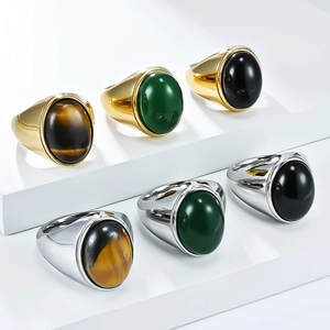 Ensemble de chevalières homme en acier inoxydable avec oeil de tigre et agate