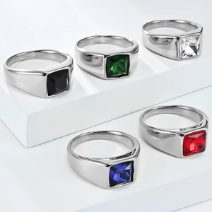 Edelstahl-Siegelringe für Herren mit quadratisch geschliffenen farbigen Edelsteinen