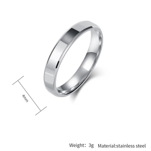 Detail view of a 4mm wide silver stainless steel ring with high polished finish and dimensions
