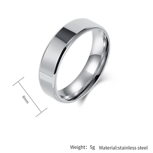 Detail showing 6mm width and 5g weight of a polished stainless steel ring