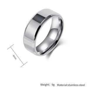 Technical drawing of 8mm stainless steel ring showing size dimensions and weight