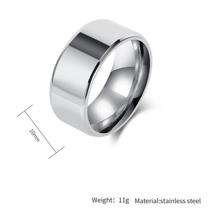 Polished stainless steel 10mm wide ring with double beveled edges and 11g weight