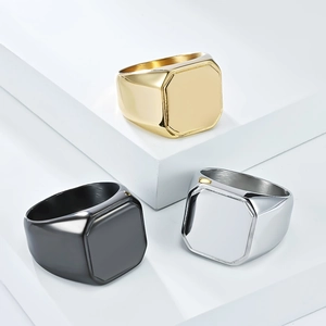 Bagues chevalières pour hommes en acier inoxydable poli, couleurs or, argent et noir
