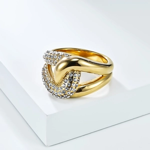Chic 18K gold plated stainless steel knot ring with micro-pave zircon crystals