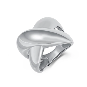 Polished silver titanium steel twisted knot ring for women with minimalist mirror finish