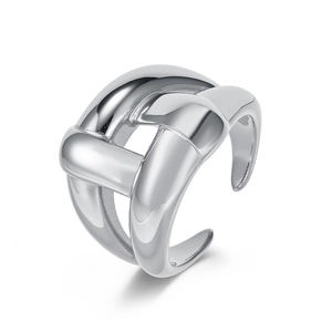 Bague ouverte tressée minimaliste en acier inoxydable poli argenté pour femme, chic