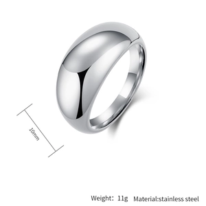 Macro shot showing 10mm width and 11g weight of the polished stainless steel dome ring