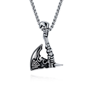 Stainless Steel Viking Axe Pendant Necklace For Men Nordic Valknut Symbol Retro Punk Style Biker Jewelry Accessory Gift