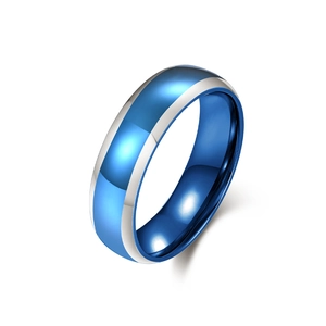 Bague minimaliste en acier inoxydable bicolore bleu et argent avec fini poli miroir