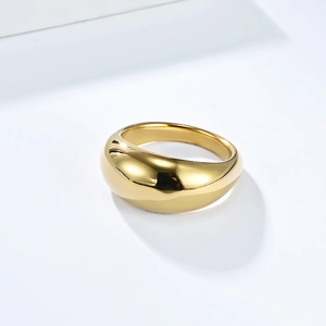 Minimalist wide dome ring in 18K gold plated stainless steel with polished mirror finish