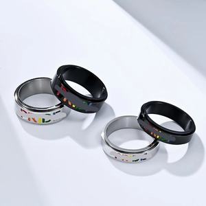Titanium Steel Rotatable Pride Ring For Men Women Rainbow Enamel Spinning Anti Anxiety Fidget Band Ring Minimalist Jewelry