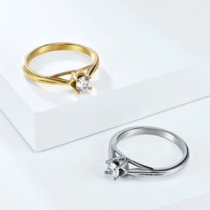 Minimalist stainless steel engagement rings with zircon stones in gold and silver finish