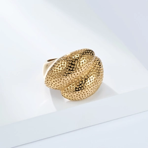Statement 18K gold plated titanium ring with unique textured honeycomb design