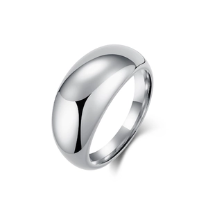 Polished silver stainless steel dome ring with a minimalist wide-surface design