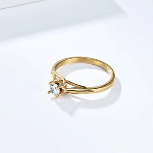 Minimalist 18K gold plated titanium steel ring with round zircon solitaire stone