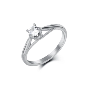 Minimalist Stainless Steel Rhinestone Inlaid Solitaire Ring For Women Simple Geometric Wedding Engagement Ring Fashion Jewelry