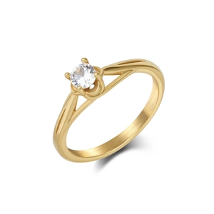 Elegant gold zircon wedding ring with four-prong setting and minimalist hollow design