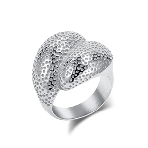 Polished silver 18K gold plated titanium steel ring with unique textured surface design