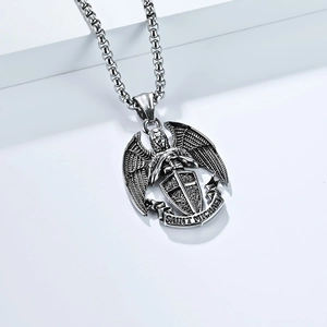Saint Michael Archangel necklace in stainless steel with a vintage silver finish for men