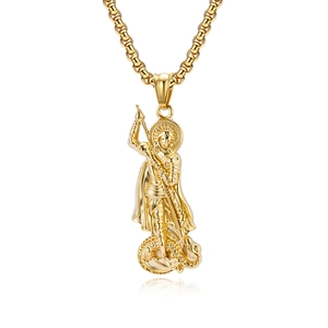 Vintage Stainless Steel Saint George Slaying Dragon Relief Pendant Necklace For Men Religious Retro Box Chain Jewelry