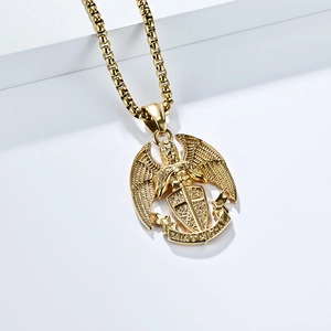 Saint Michael Archangel pendant necklace in gold finish with a durable box chain
