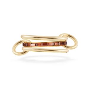 Anello a tre strati intrecciato placcato oro 18K con gemme rosso-marrone
