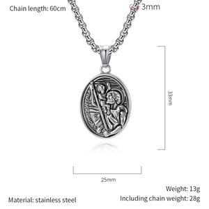 Gedetailleerde weergave van de Sint-Christoffel hanger met afmetingen en gewichten