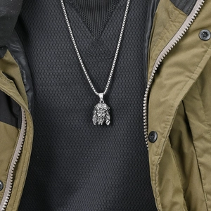 Mens vintage stainless steel Jesus head pendant necklace with embossed relief detail