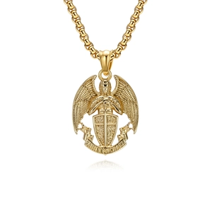 Golden Saint Michael Archangel pendant necklace in stainless steel with polished finish