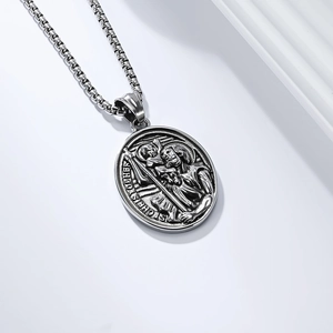 Vintage St. Christopher zilveren hanger ketting voor heren met gegraveerde box ketting