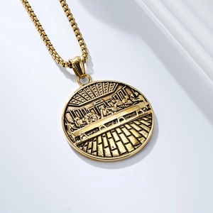 Vintage Halskette aus Gold-Edelstahl mit Das Letzte Abendmahl Medaillon und Boxkette