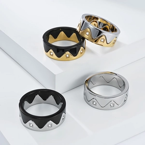 2025 Detachable crown rings with zircon stones in black, gold, and silver finishes