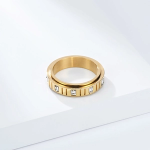 Drehbarer Ring aus goldenem Titanstahl mit rechteckigen Zirkonia-Steinen für Damen