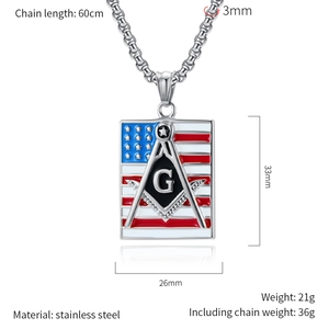 Dimensions détaillées du collier pendentif maçonnique en acier inoxydable durable