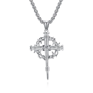 Collana Con Pendente a Croce a Corona Di Spine in Acciaio Inossidabile Vintage Per Uomo Collana a Croce Chiodo Gotico Regalo Gioielli Cristiani