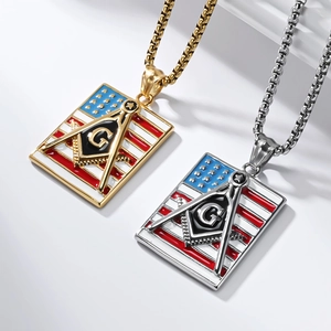 Pendentif Franc-maçon drapeau américain en acier titane or et argent pour hommes