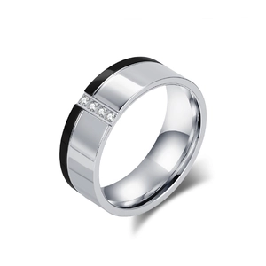 Anillo bicolor de acero inoxidable para hombre con cuatro circonitas y acabado espejo