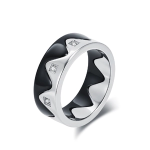 Creative crown style detachable couple ring set with silver metal and black enamel finish