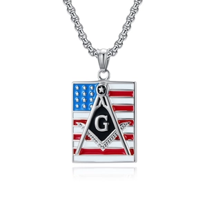 Masonic pendant necklace with American flag stars and stripes in stainless steel