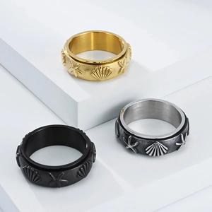 Anillos giratorios antiestrés con motivos de conchas y estrellas de mar en tres acabados