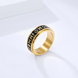 Anillo giratorio vikingo nórdico de acero inoxidable en oro y negro estilo vintage