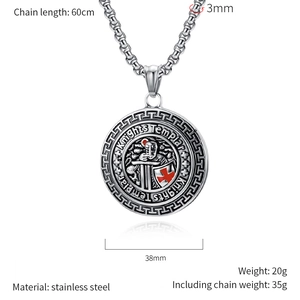 Detailed size specifications of the stainless steel Knights Templar shield pendant necklace