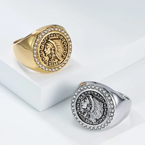 Bagues chevalières hip-hop pour hommes en or et argent avec relief Liberty et zircons brillants