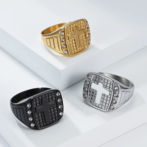 Herren Edelstahl Kreuz Ring Mit Zirkonia Punk Hip Hop Quadratisch Siegelring Gold Silber Schwarz Fingerring Geschenk Für Freund
